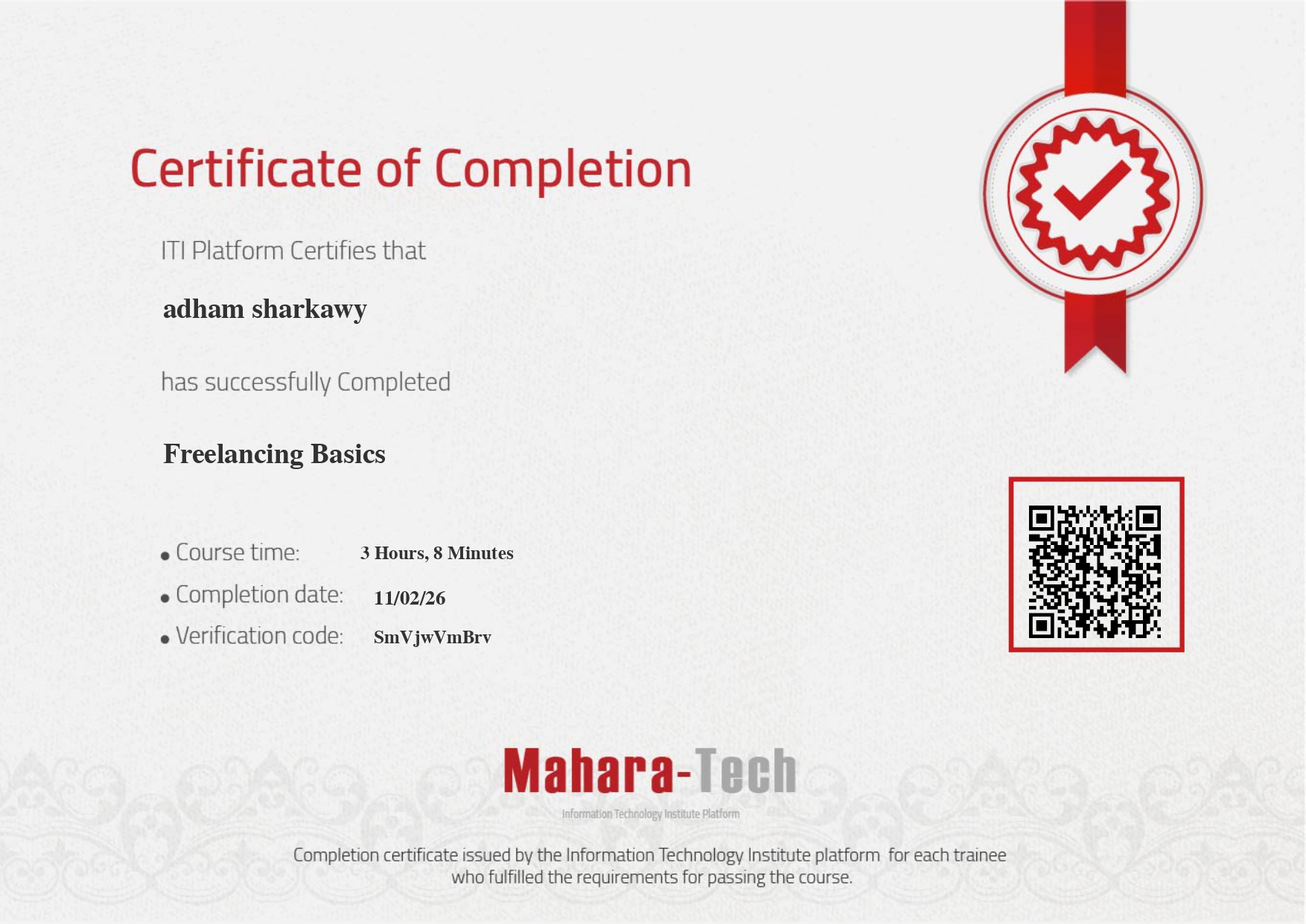 Freelance Certificate